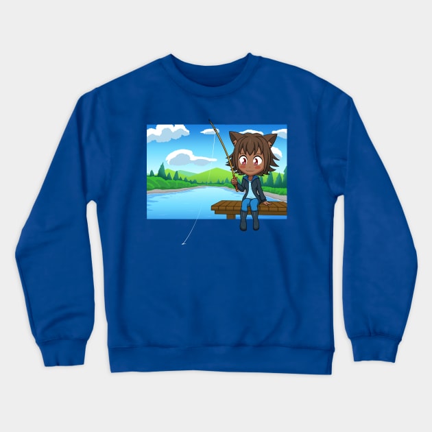 I Would Rather Be Fishing - Chibi Cat Girl Crewneck Sweatshirt by Ecchi Misanthrope